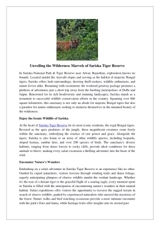 Unveiling the Wilderness Marvels of Sariska Tiger Reserve