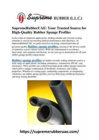 SupremeRubberUAE: Your Trusted Source for High-Quality Rubber Sponge Profiles