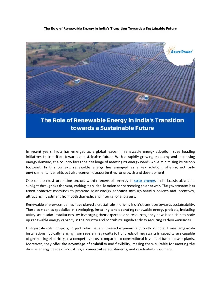 the role of renewable energy in india