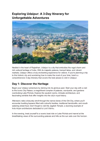 Exploring Udaipur_ A 3-Day Itinerary for Unforgettable Adventures