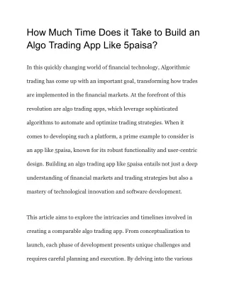 How Much Time Does it Take to Build an Algo Trading App Like 5paisa