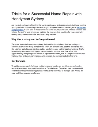 Tricks for a Successful Home Repair with Handyman Sydney