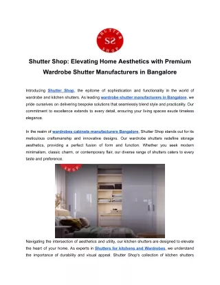 Shutter Shop - Elevating Home Aesthetics with Premium Wardrobe Shutter Manufacturers in Bangalore