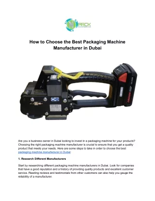 How to Choose the Best Packaging Machine Manufacturer in Dubai