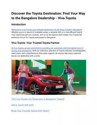 Discover the Toyota Destination_ Find Your Way to the Bangalore Dealership - Viva Toyota