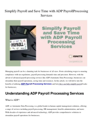 Simplify Payroll and Save Time with ADP Payroll Processing Services