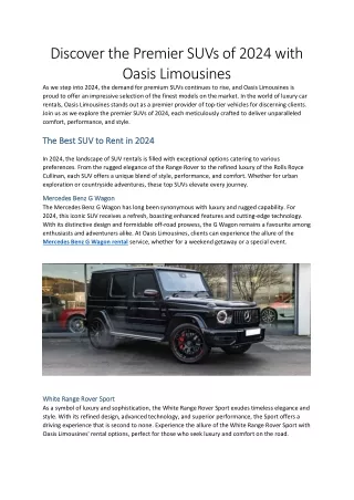 Discover the Premier SUVs of 2024 with Oasis Limousines