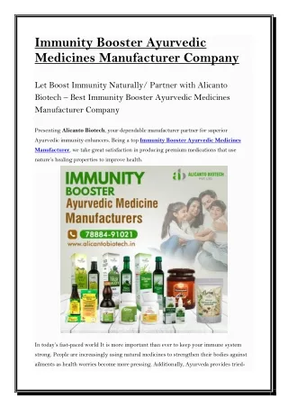 Immunity Booster Ayurvedic Medicines Manufacturer Company