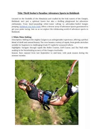 Thrill Seeker's Paradise: Adventure Sports in Rishikesh