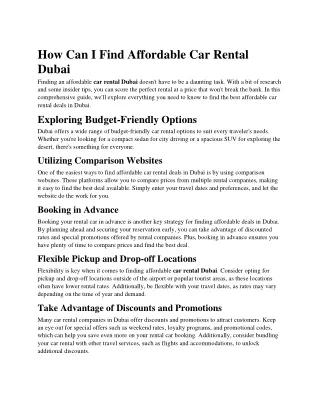 How Can I Find Affordable Car Rental Dubai