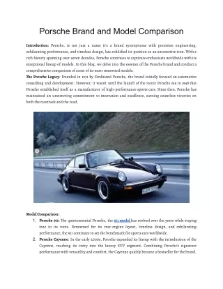 Porsche Brand and Model Comparison