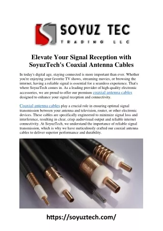 Elevate Your Signal Reception with SoyuzTech's Coaxial Antenna Cables