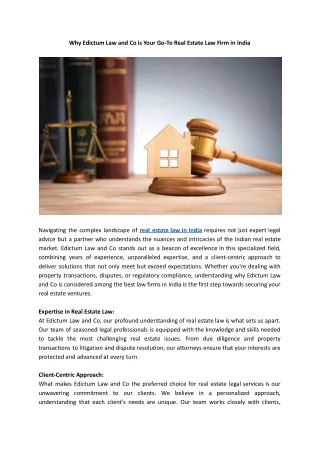 Why Edictum Law and Co is Your Go-To Real Estate Law Firm in India