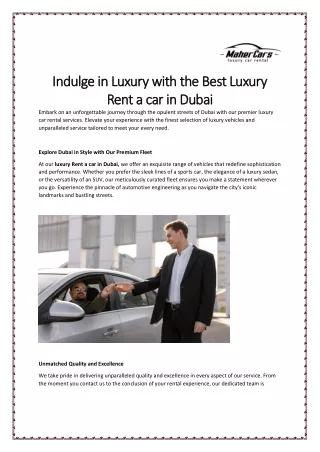 Indulge in Luxury with the Best Luxury Car Rental in Dubai