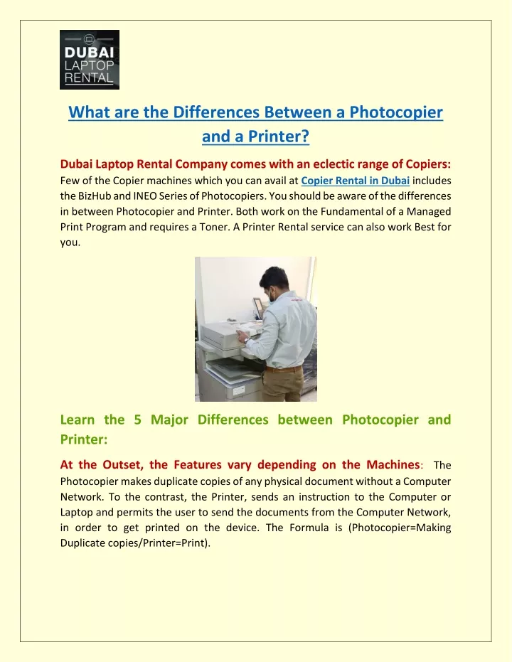 what are the differences between a photocopier