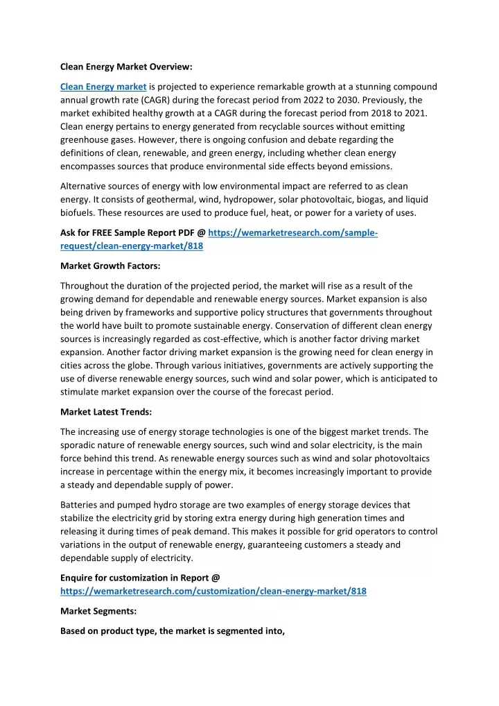 clean energy market overview