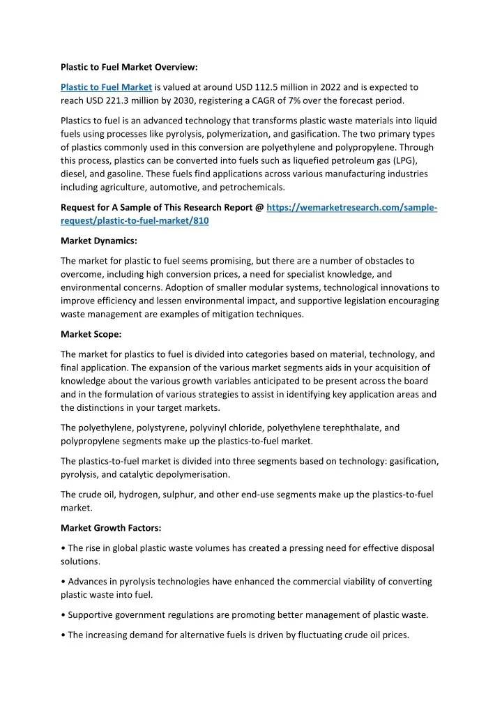 plastic to fuel market overview