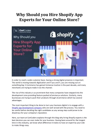Reasons Why Should you Hire Shopify App Experts for Your Online Store