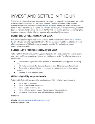 invest and settle in the uk