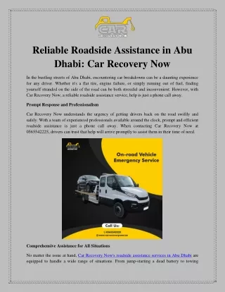 Reliable Roadside Assistance in Abu Dhabi Car Recovery Now