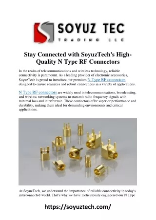 Stay Connected with SoyuzTech's High-Quality N Type RF Connectors