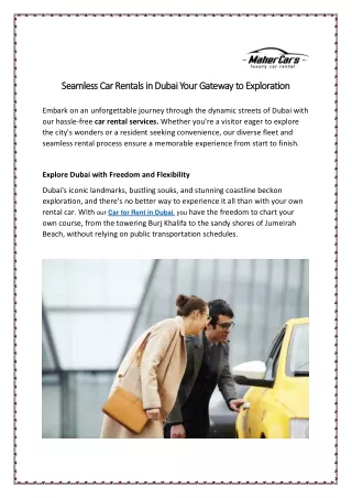 Seamless Car Rentals in Dubai Your Gateway to Exploration