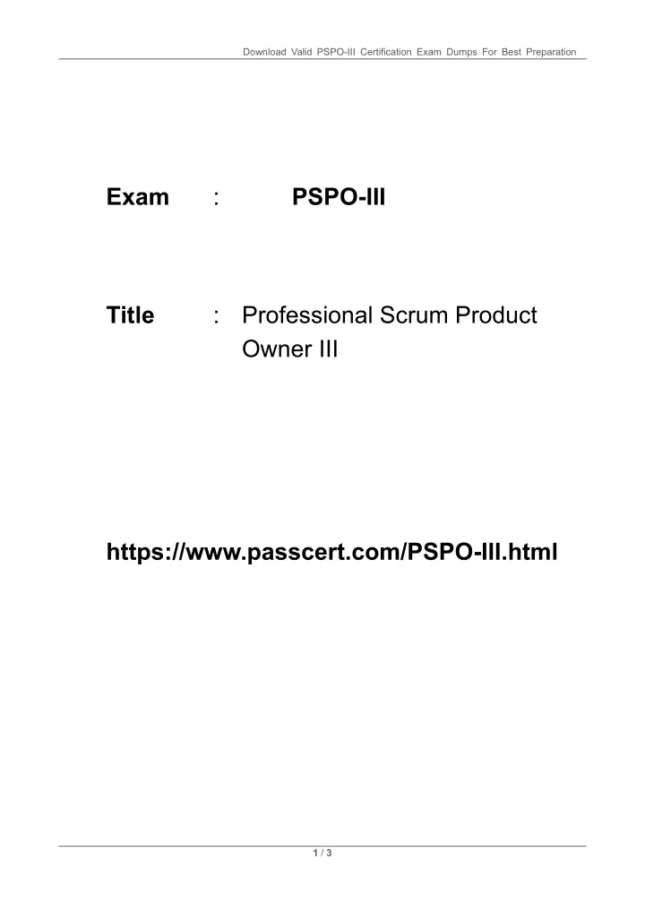 download valid pspo iii certification exam dumps