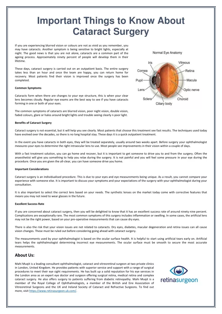 important things to know about cataract surgery