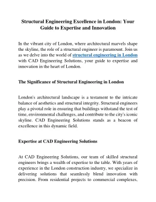 Structural Engineering Excellence in London Your Guide to Expertise and Innovation