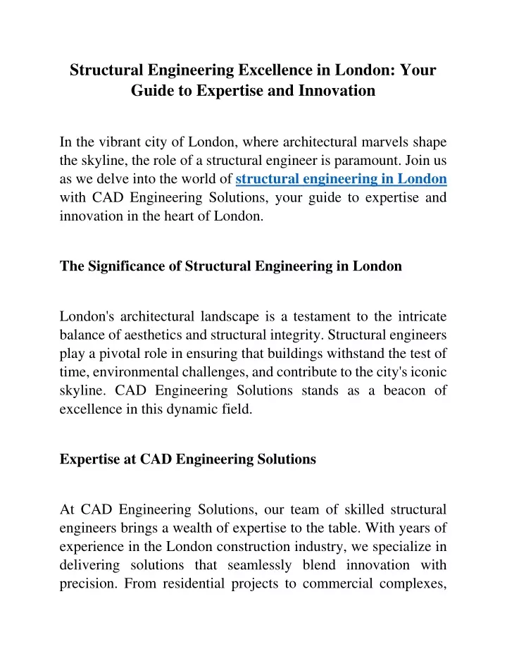 structural engineering excellence in london your