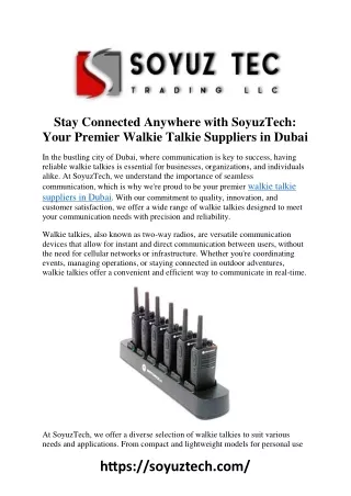 Stay Connected Anywhere with SoyuzTech: Your Premier Walkie Talkie Suppliers in