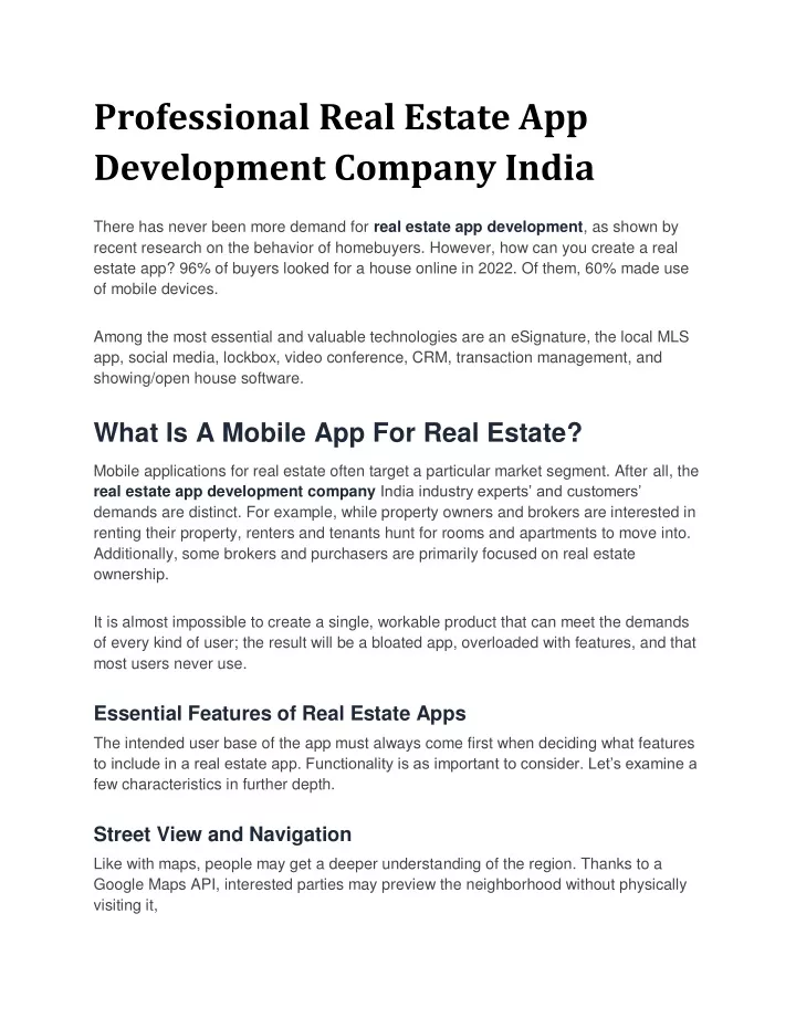 professional real estate app development company