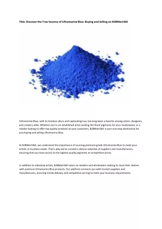 Find ultramarine blue color suppliers & manufacturers at B2bmart 360.