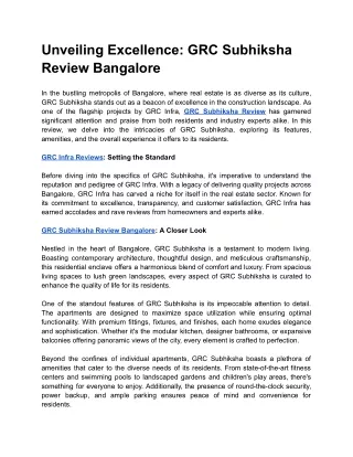 Unveiling Excellence_ A GRC Subhiksha Review in Bangalore__