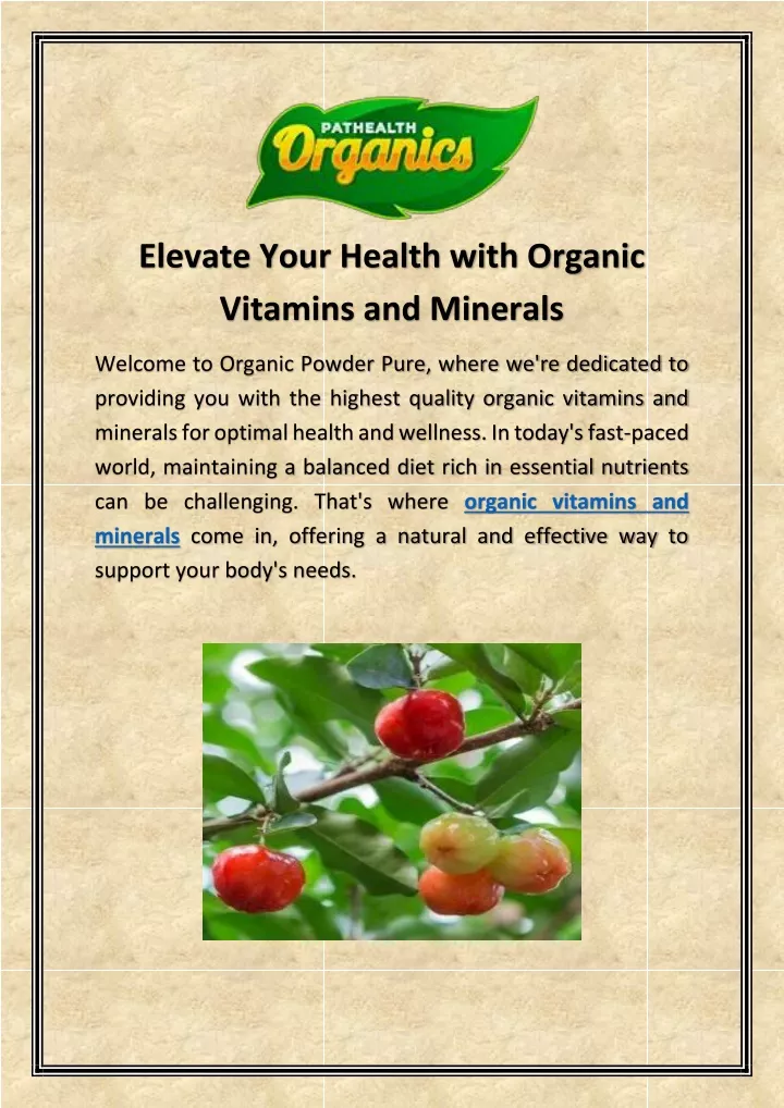 elevate your health with organic vitamins