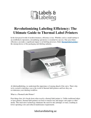 Revolutionizing Labeling Efficiency: The  Ultimate Guide to Thermal Label Printe