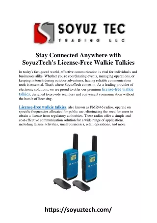 Stay Connected Anywhere with SoyuzTech's License-Free Walkie Talkies
