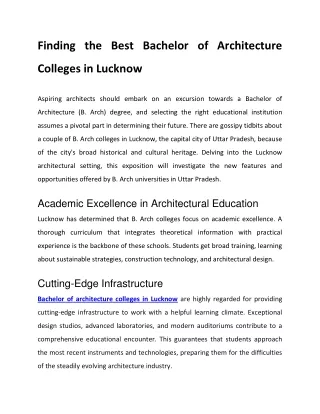 Finding the Best Bachelor of Architecture Colleges in Lucknow