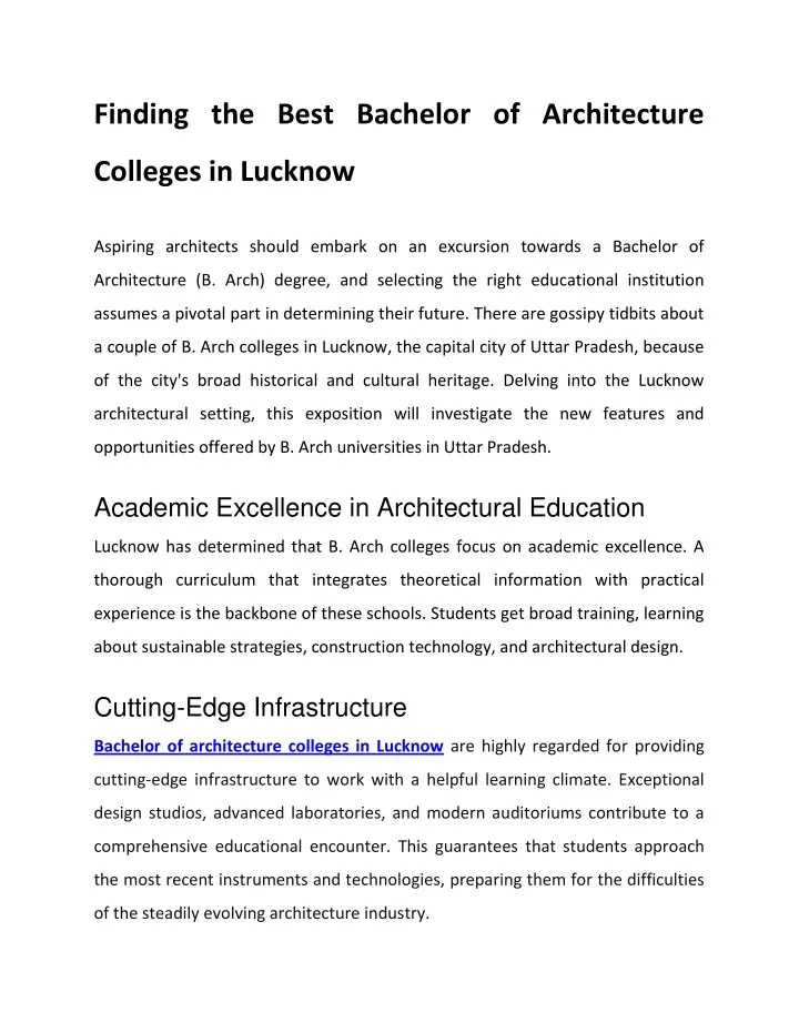 finding the best bachelor of architecture
