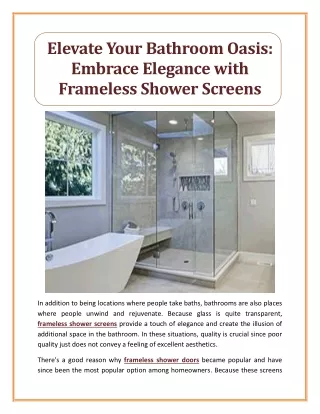 Elevate Your Bathroom Oasis: Embrace Elegance with Frameless Shower Screens