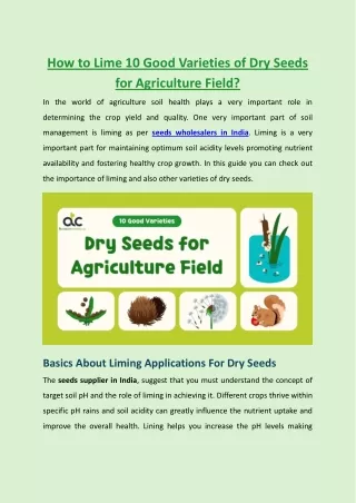 How to Lime 10 Good Varieties of Dry Seeds for Agriculture Field