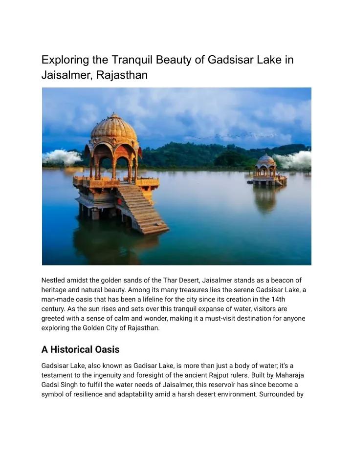 exploring the tranquil beauty of gadsisar lake