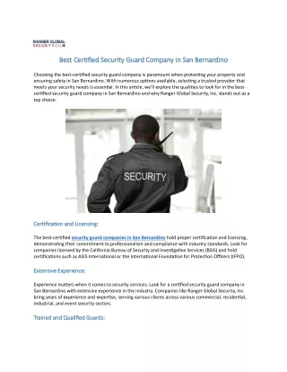 Best Certified Security Guard Company in San Bernardino