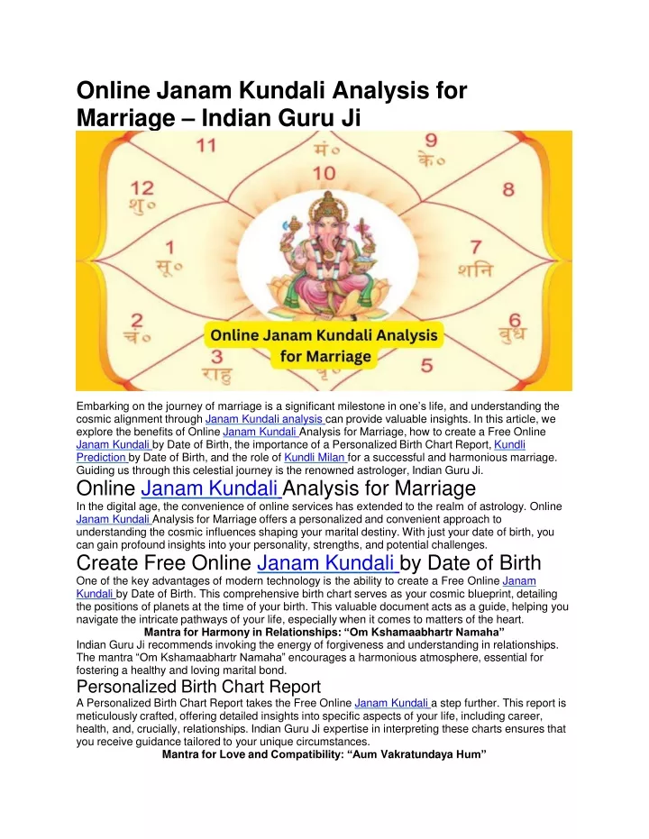 online janam kundali analysis for marriage indian guru ji