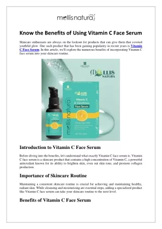 Know the Benefits of Using Vitamin C Face Serum