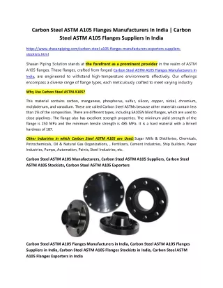 Carbon Steel ASTM A105 Flanges Stockists in Mumbai
