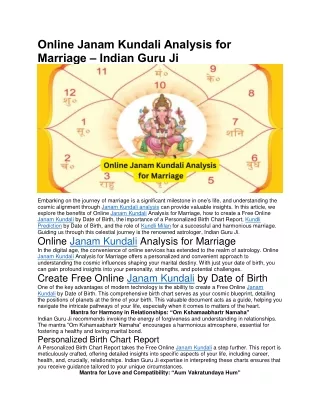 Online Janam Kundali Analysis for Marriage – Indian Guru Ji