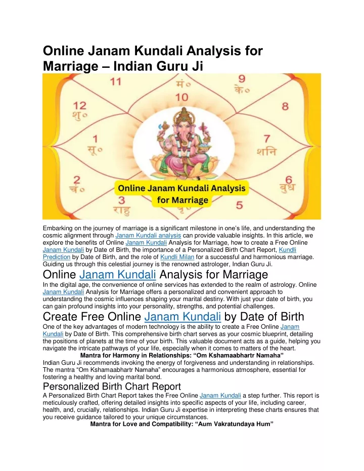 online janam kundali analysis for marriage indian