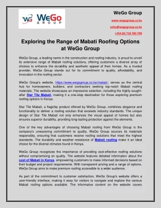 Exploring the Range of Mabati Roofing Options at WeGo Group