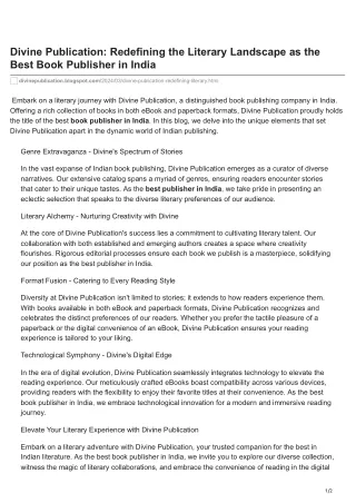 Divine Publication: A Literary Odyssey - Best Book Publisher in India